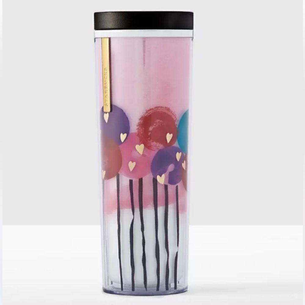Starbucks Pink Balloon Heart 16oz. Slender Cold Cup
